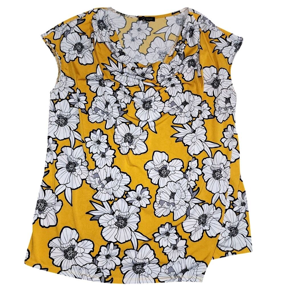 Lane Bryant Yellow Floral Scoop Neck Faux Wrap Sleeveless Blouse Plus Size 18/20